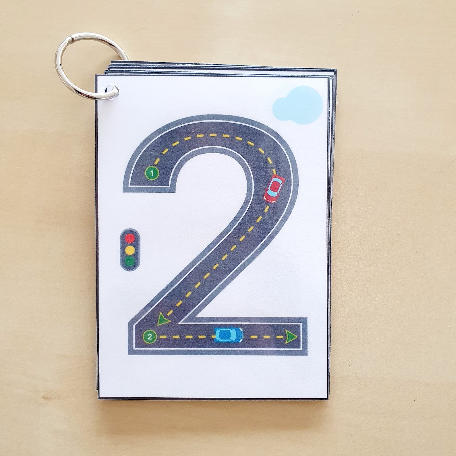 Number Tracing Flashcards Cars & Roads Printable for Counting, Montessori, Homeschool, Preschool, Kindergarten (Digital Download)