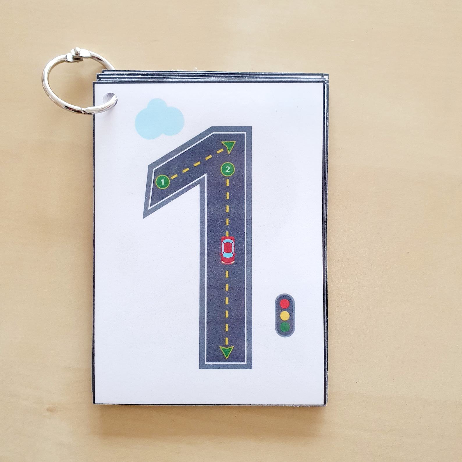 Number Tracing Flashcards Cars & Roads Printable for Counting, Montessori, Homeschool, Preschool, Kindergarten (Digital Download)