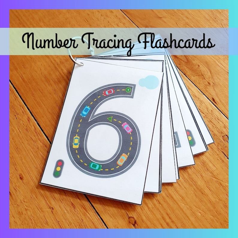 Number Tracing Flashcards Cars & Roads Printable for Counting, Montessori, Homeschool, Preschool, Kindergarten (Digital Download)
