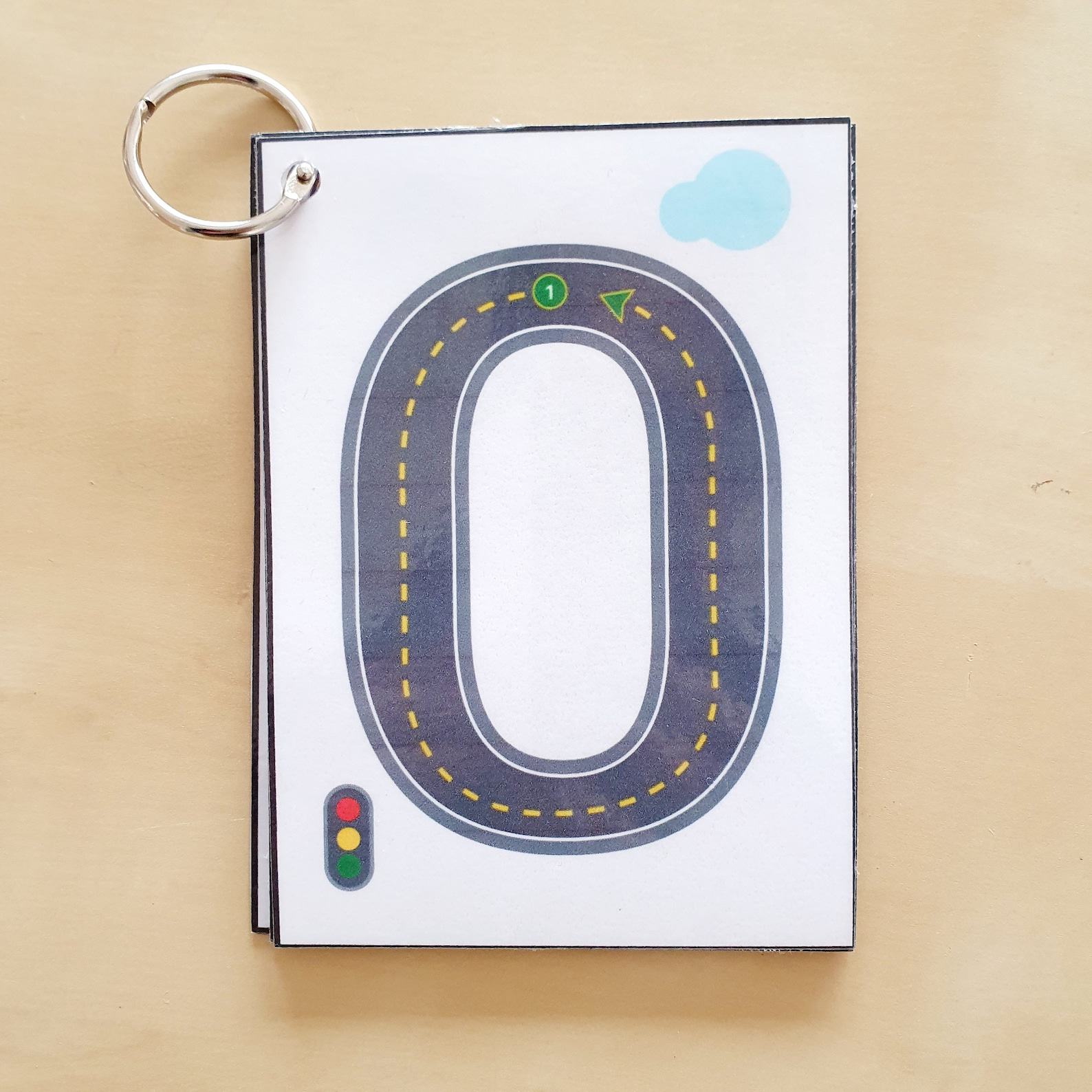 Number Tracing Flashcards Cars & Roads Printable for Counting, Montessori, Homeschool, Preschool, Kindergarten (Digital Download)