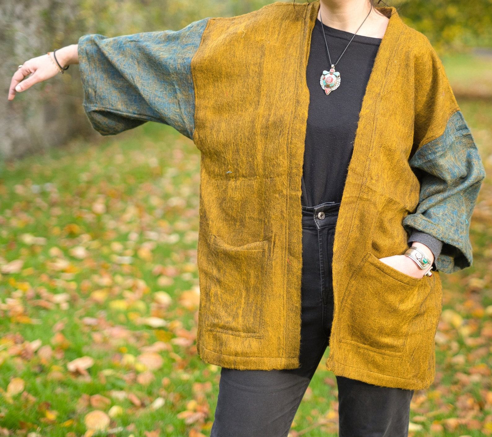 OCHRE Yak Wool Kimono Unisex Hippie Boho Robe from Nepal for Warmth and Style - Image 2