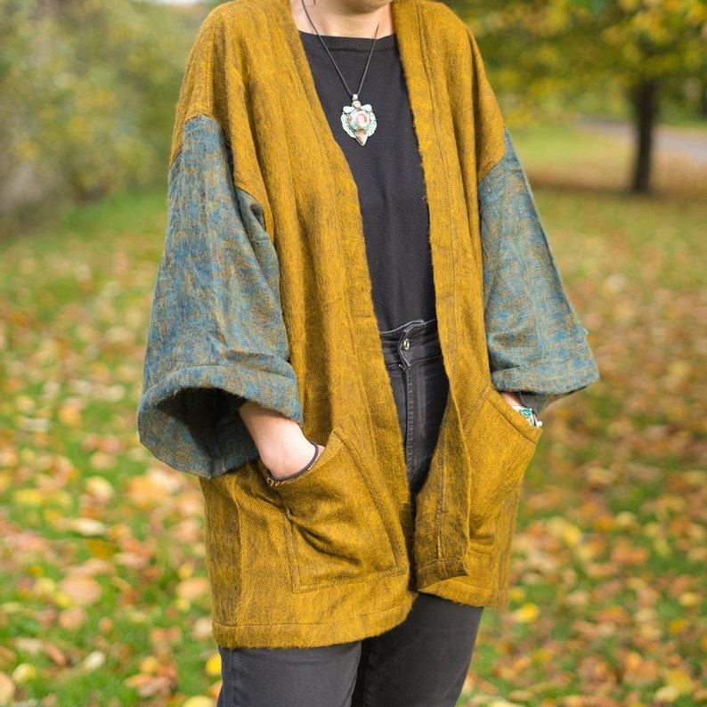 OCHRE Yak Wool Kimono Unisex Hippie Boho Robe from Nepal for Warmth and Style