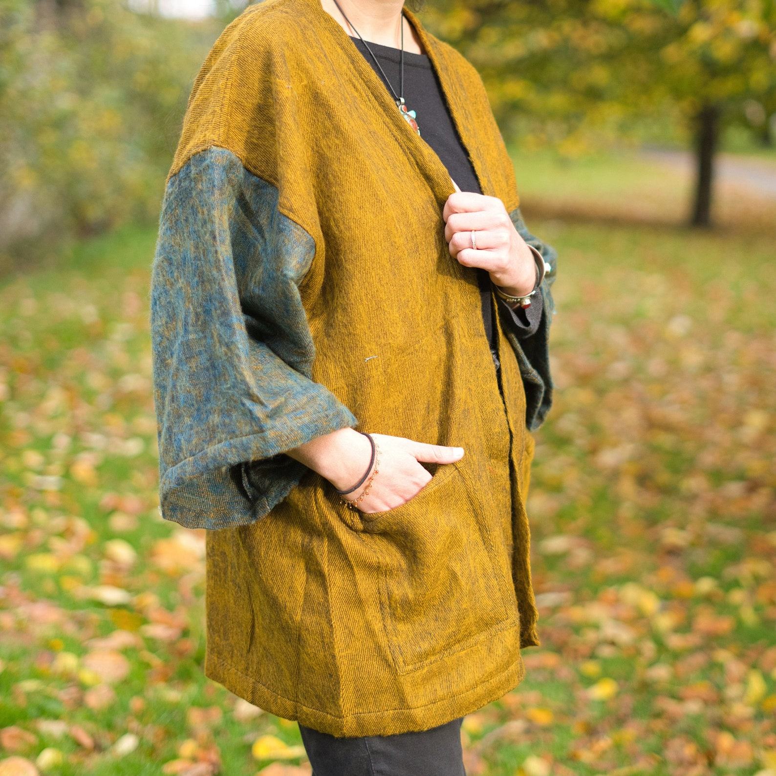 OCHRE Yak Wool Kimono Unisex Hippie Boho Robe from Nepal for Warmth and Style