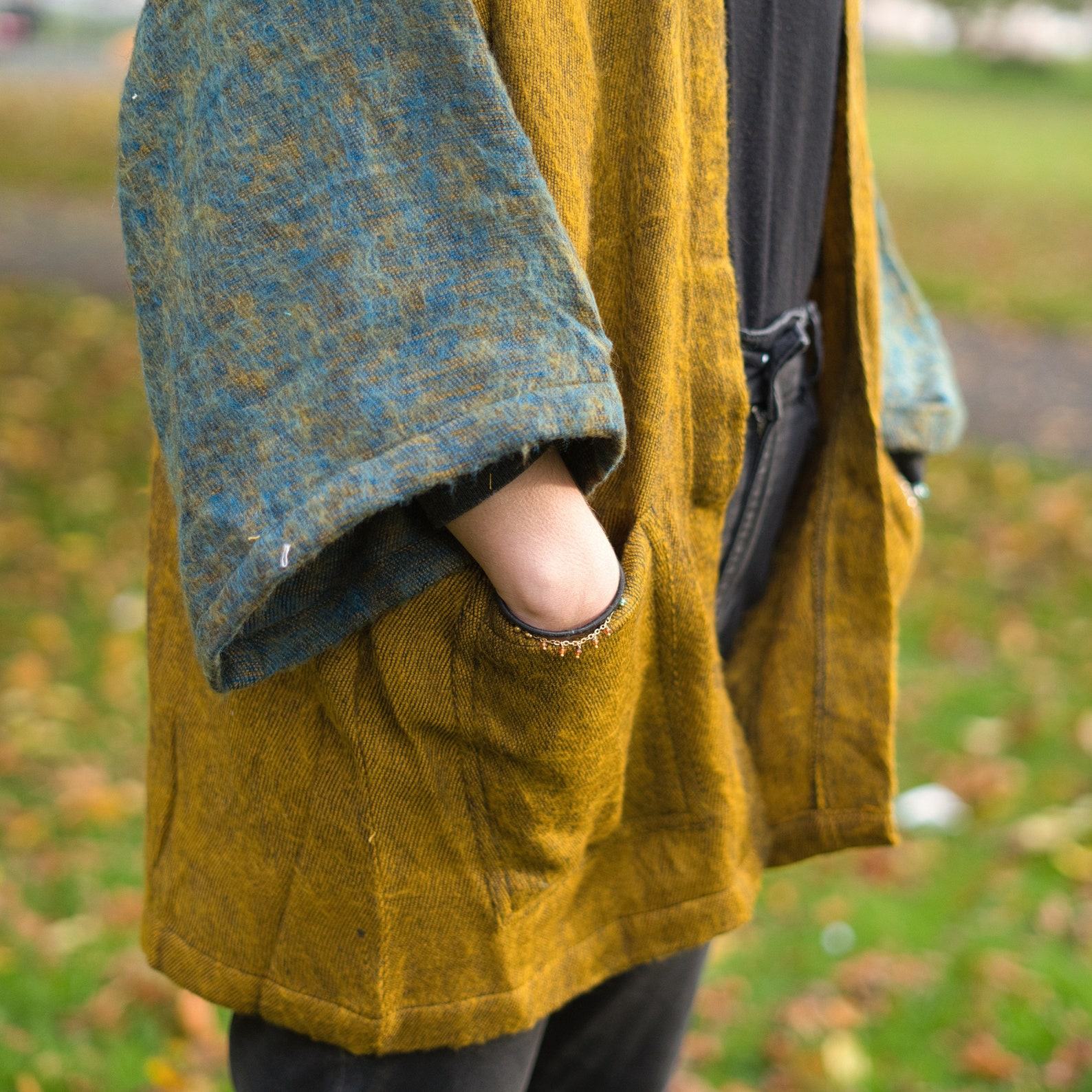 OCHRE Yak Wool Kimono Unisex Hippie Boho Robe from Nepal for Warmth and Style