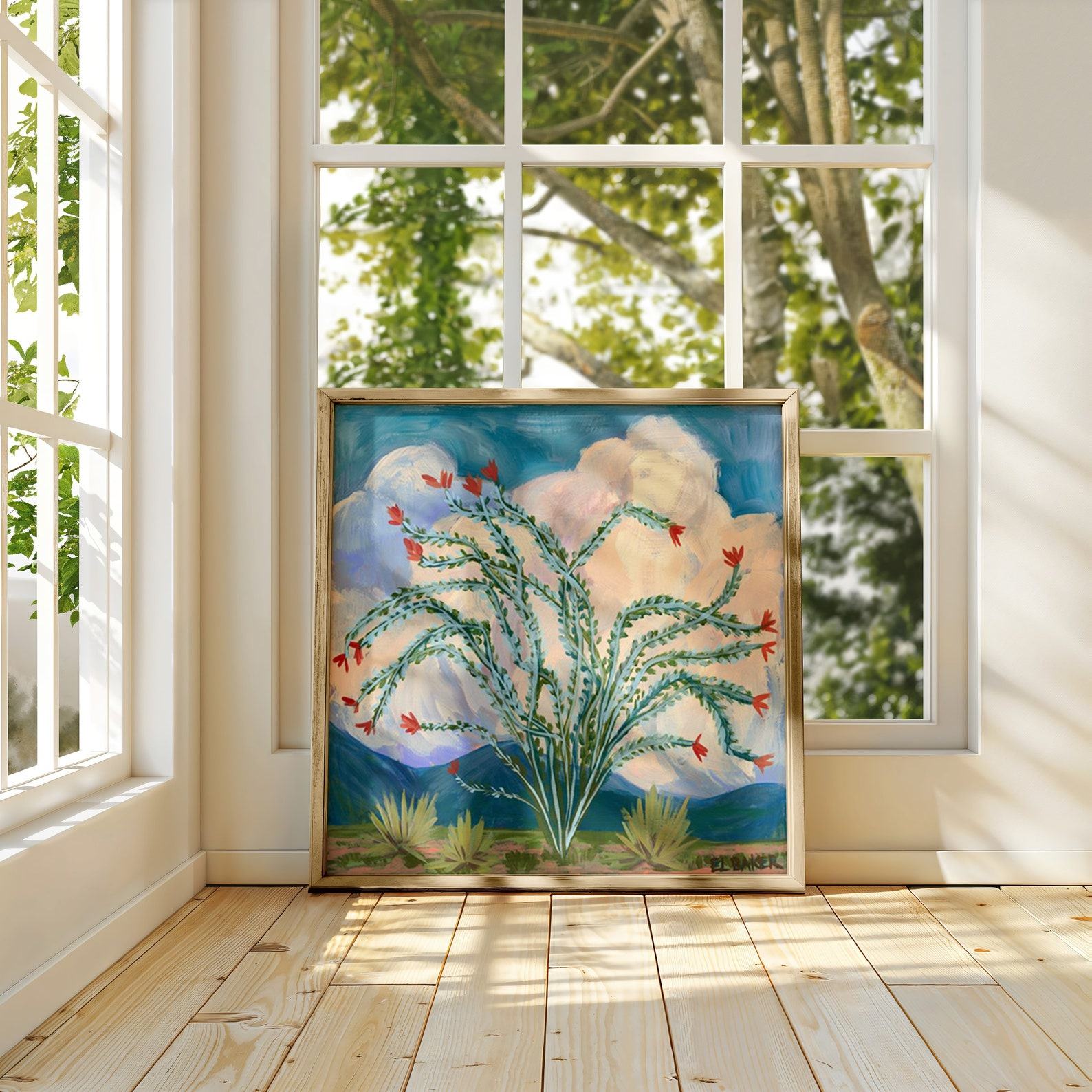 Ocotillo Big Bend National Park Print Vintage Desert Landscape Art for Midcentury Modern Decor