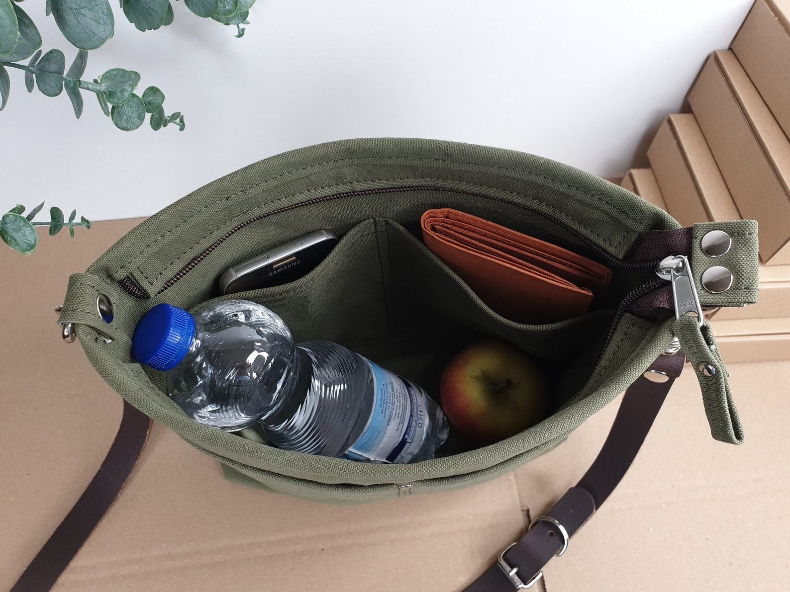 Olive Green Canvas Shoulder Bag Lightweight and Stylish for Women and Girls - Image 5