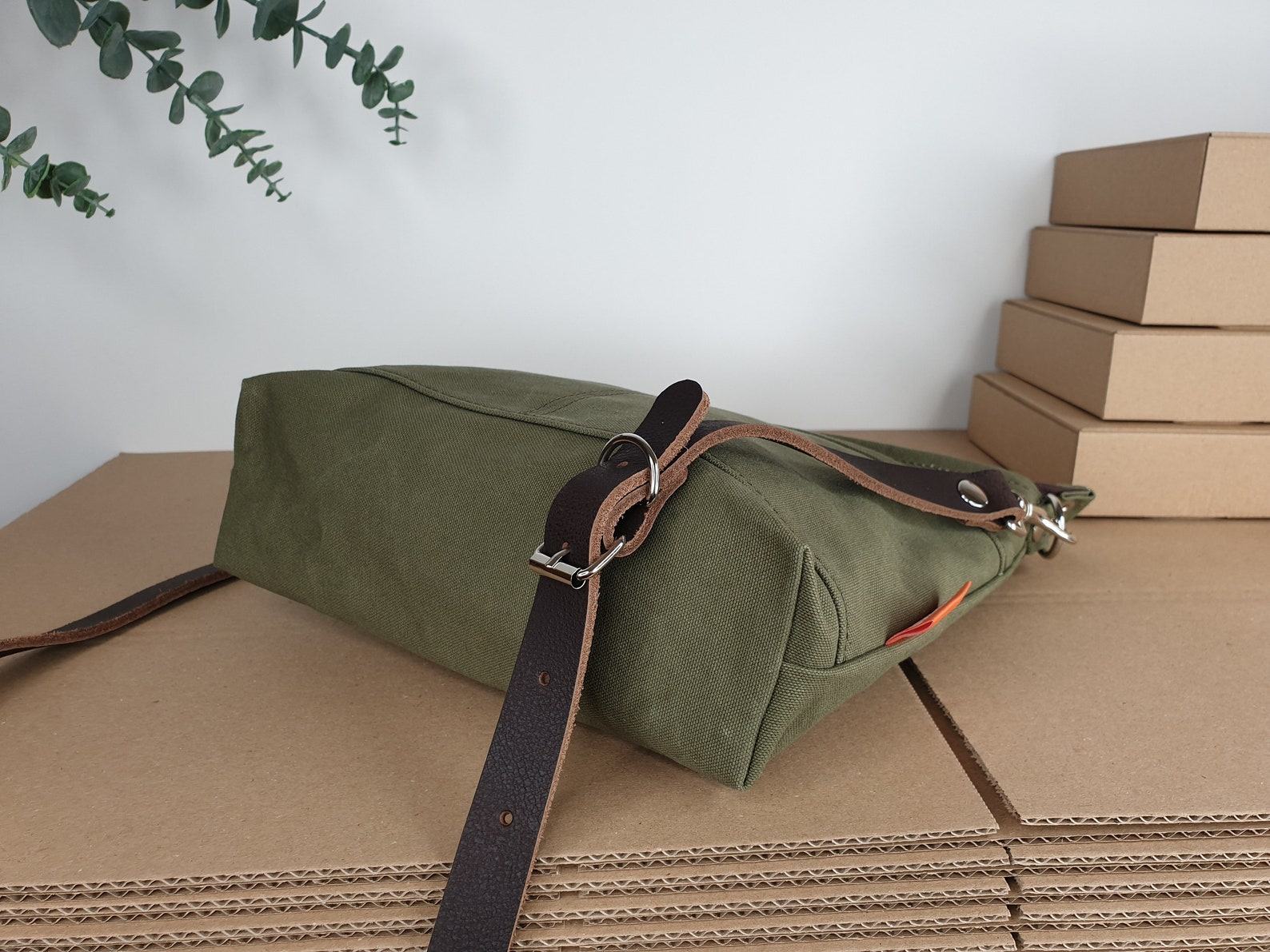 Olive Green Canvas Shoulder Bag Lightweight and Stylish for Women and Girls - Image 6