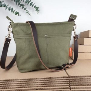 Olive Green Canvas Shoulder Bag Lightweight and Stylish for Women and Girls