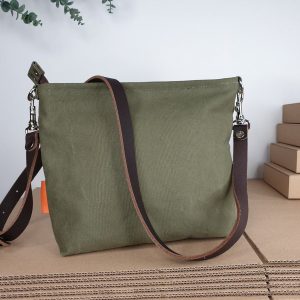 Olive Green Canvas Shoulder Bag Lightweight and Stylish for Women and Girls