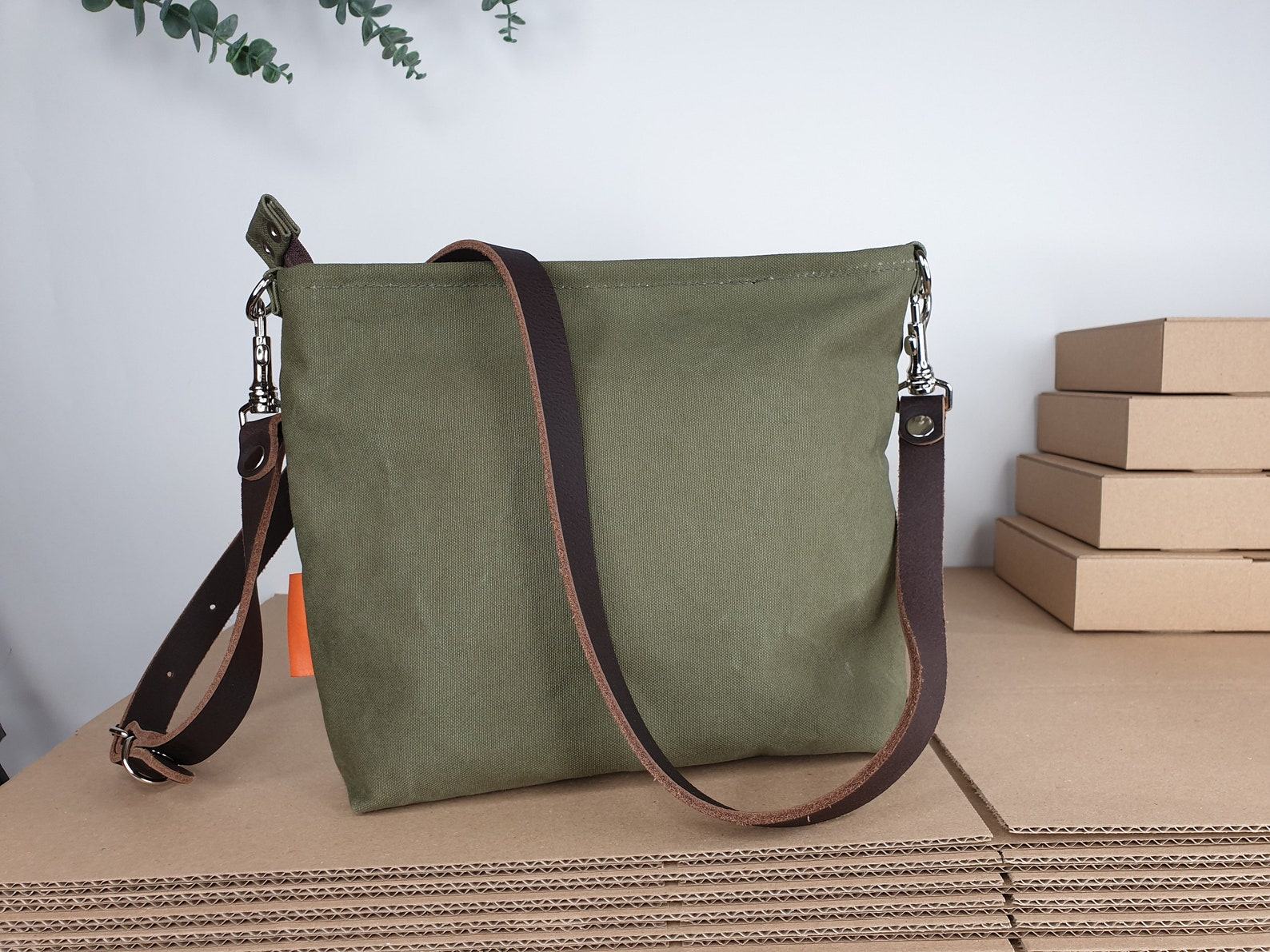 Olive Green Canvas Shoulder Bag Lightweight and Stylish for Women and Girls - Image 3