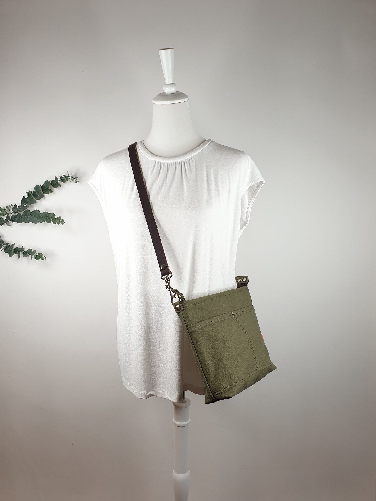 Olive Green Canvas Shoulder Bag Lightweight and Stylish for Women and Girls - Image 2