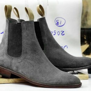Olive Green Suede Chelsea Boots – Men’s Handmade Goodyear Welted Dress Boots