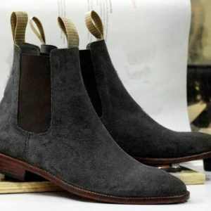 Olive Green Suede Chelsea Boots – Men’s Handmade Goodyear Welted Dress Boots