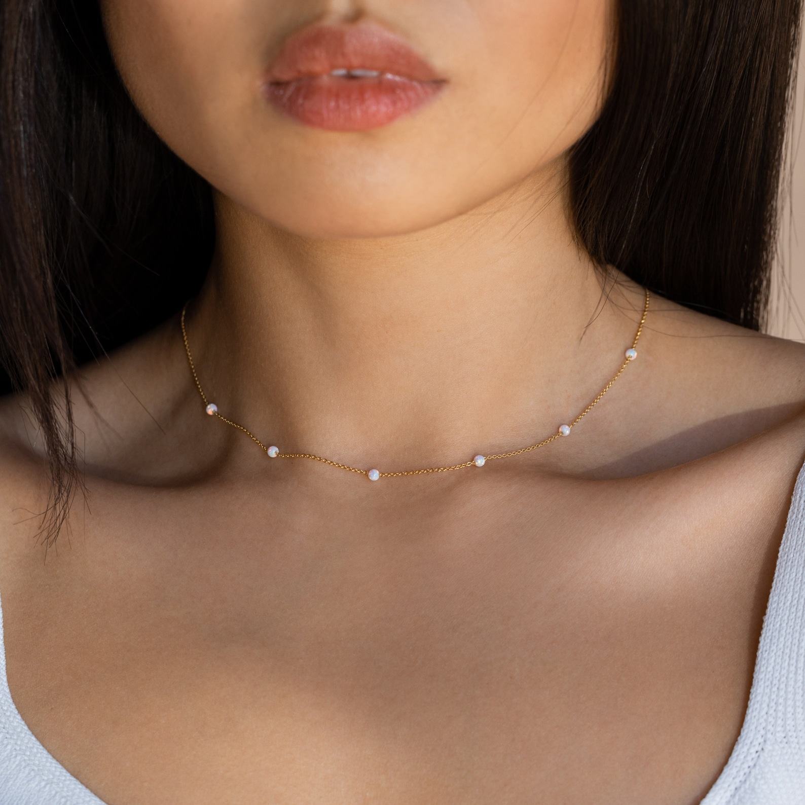 Opal Station Necklace A Shimmering Gemstone Choker for Bridal Elegance and Everyday Glamour