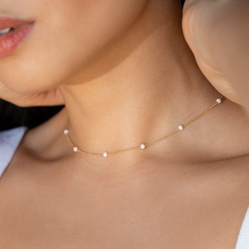 Opal Station Necklace A Shimmering Gemstone Choker for Bridal Elegance and Everyday Glamour