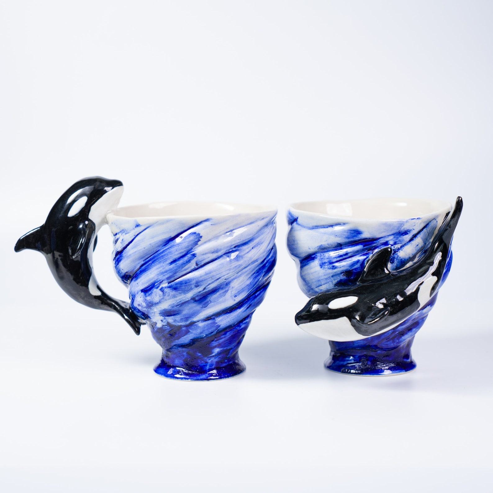 Orca Sky Blue Ceramic Mugs Dive into the Depths of Oceanic Charm