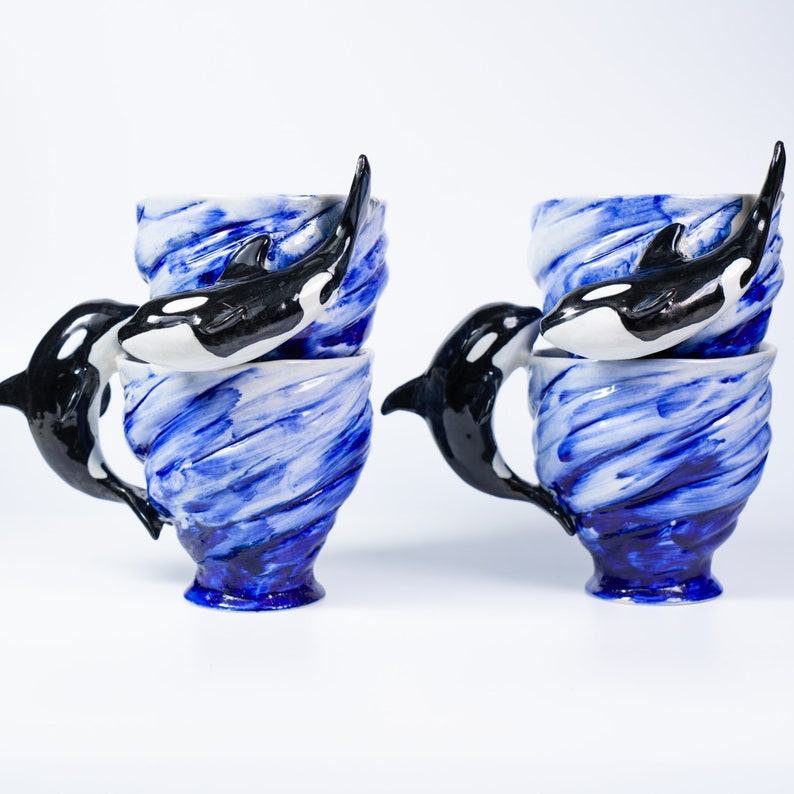 Orca Sky Blue Ceramic Mugs Dive into the Depths of Oceanic Charm