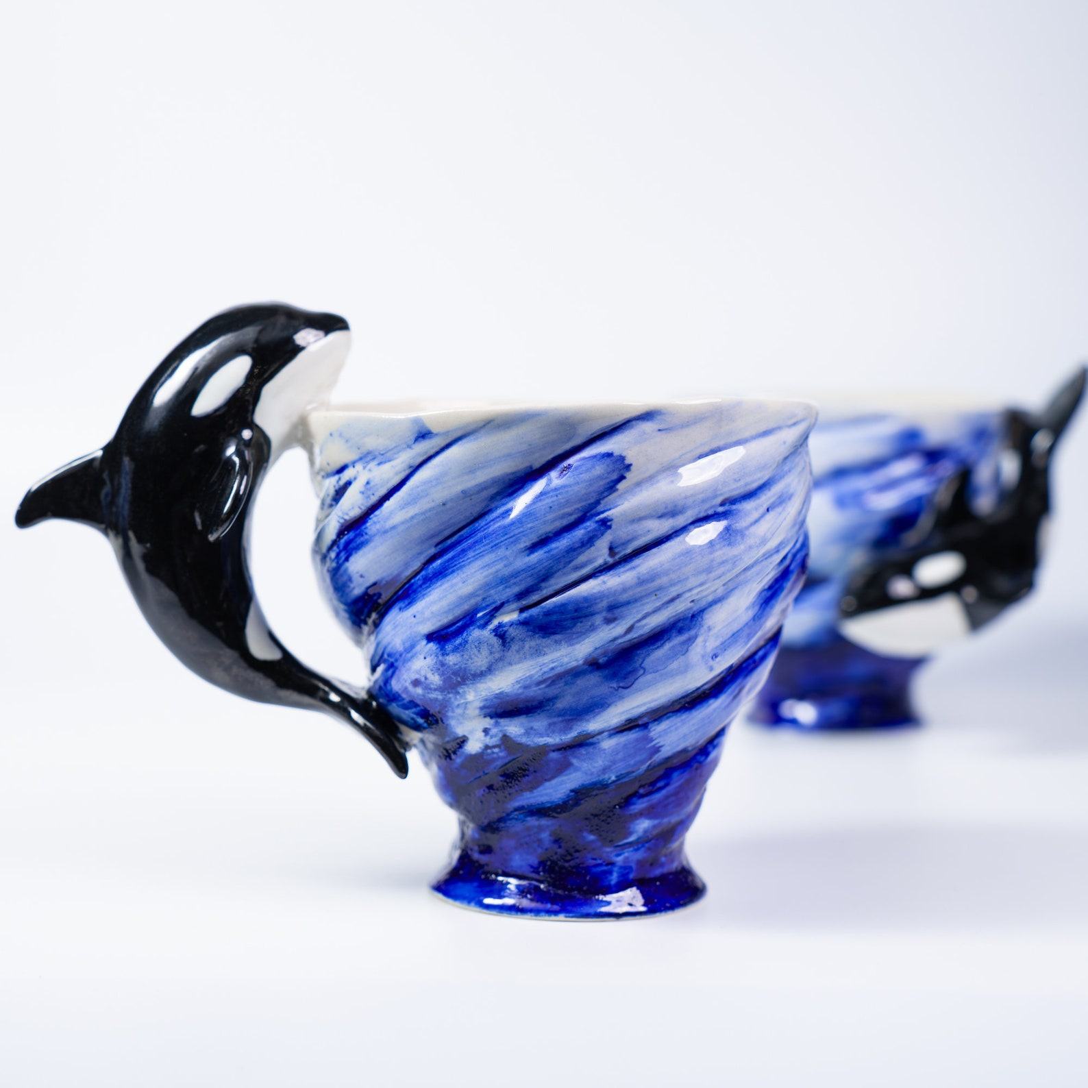 Orca Sky Blue Ceramic Mugs Dive into the Depths of Oceanic Charm