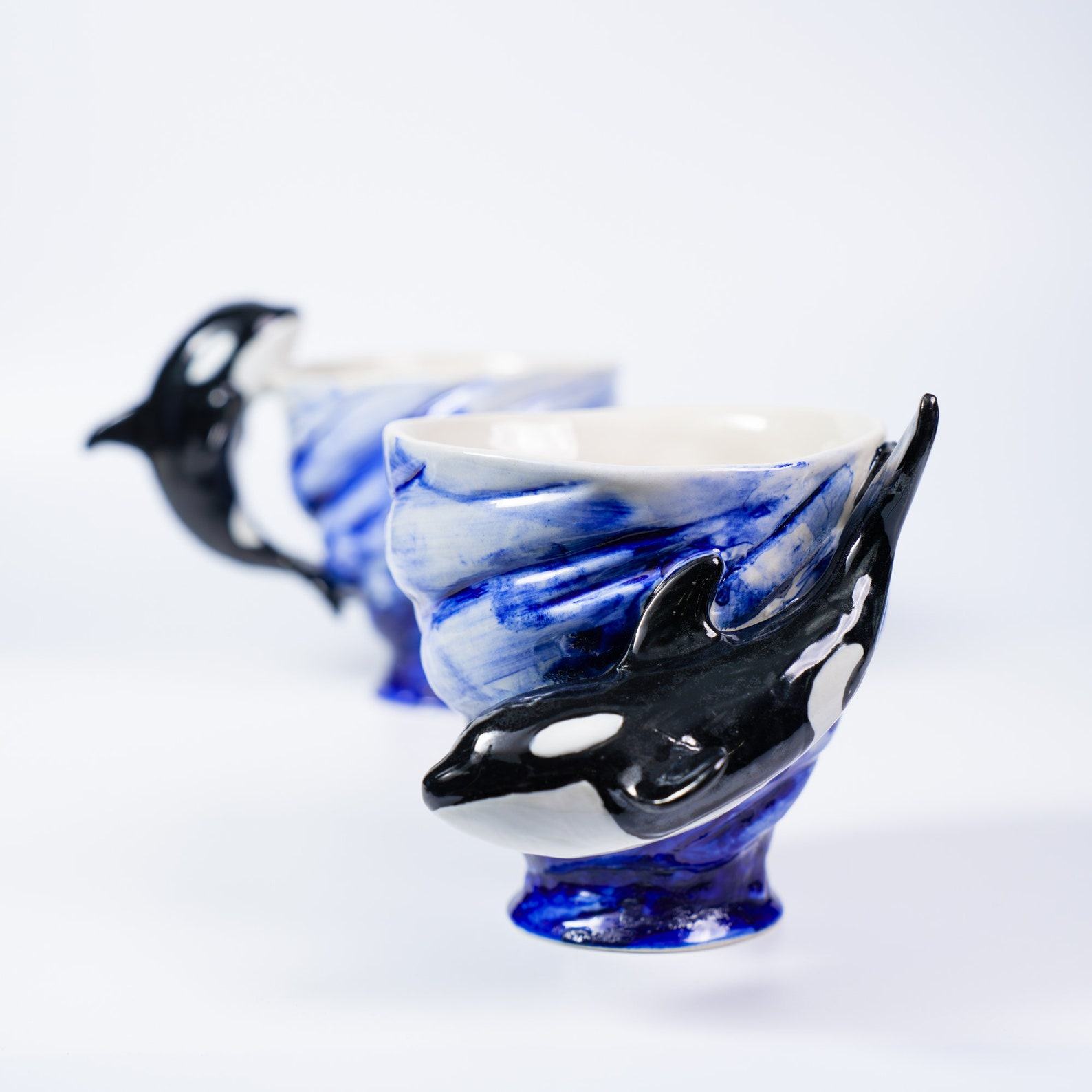 Orca Sky Blue Ceramic Mugs Dive into the Depths of Oceanic Charm