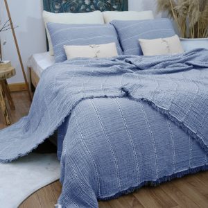 Organic Bohemian Striped Gauze Throw Blanket Breathable, Lightweight Comfort for All Sizes