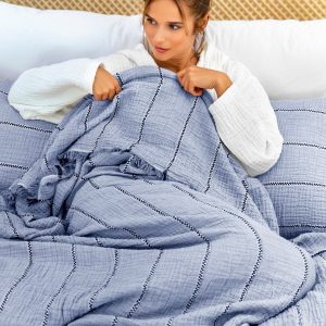 Organic Bohemian Striped Gauze Throw Blanket Breathable, Lightweight Comfort for All Sizes