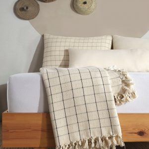 Organic Cotton Bedspread Turkish Cotton Throw Blanket, Queen Size, Plaid Striped, Farmhouse Decor