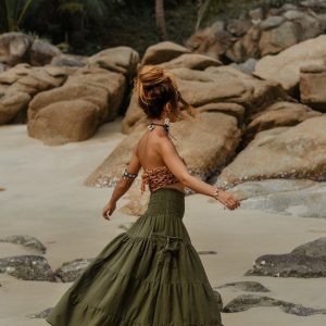 Organic Cotton Maxi Skirt Keela in Olive Sustainable Style with Pockets