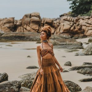 Organic Cotton Maxi Skirt Keela in Olive Sustainable Style with Pockets