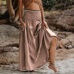 Organic Cotton Maxi Skirt Keela in Olive Sustainable Style with Pockets