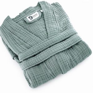 Organic Cotton Mint Green Muslin Kimono Soft, Absorbent, and Stylish