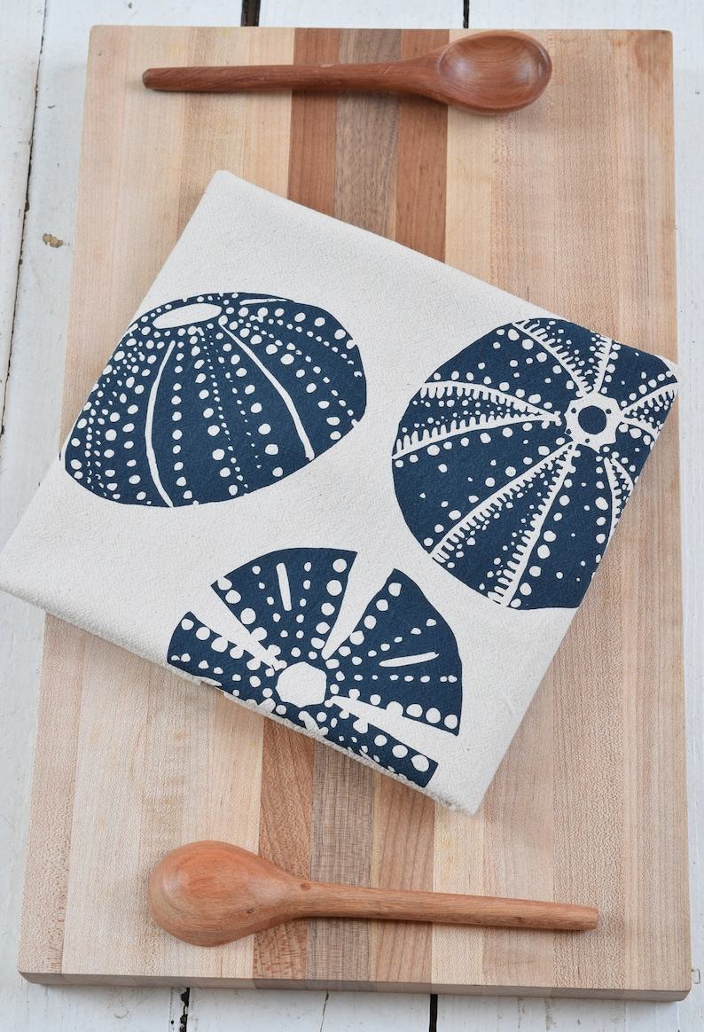 Organic Cotton Tea Towel Sea Urchin Print – Eco-Friendly Kitchen Decor, Interesting Hostess Item