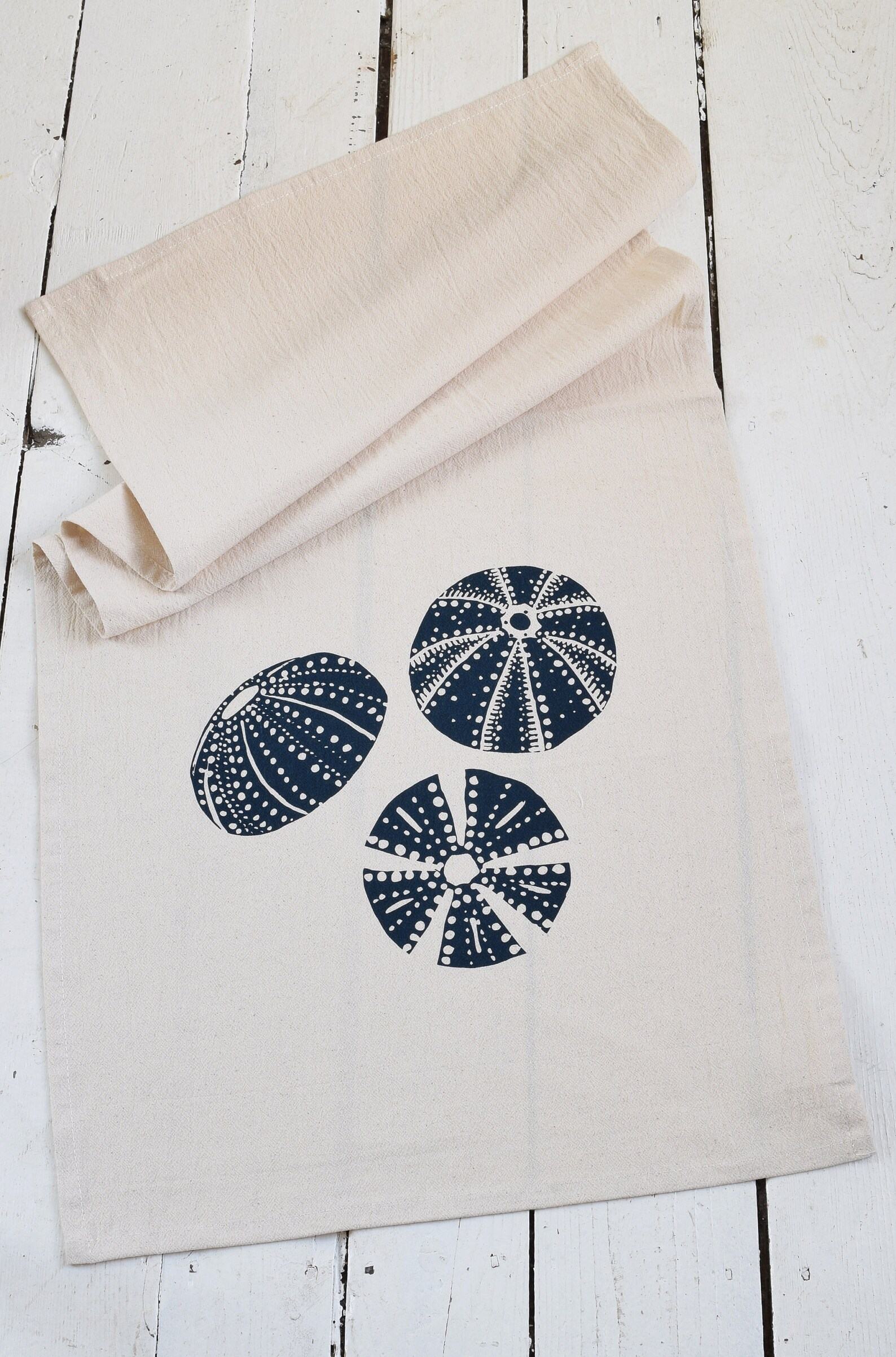 Organic Cotton Tea Towel Sea Urchin Print – Eco-Friendly Kitchen Decor, Interesting Hostess Item - Image 3