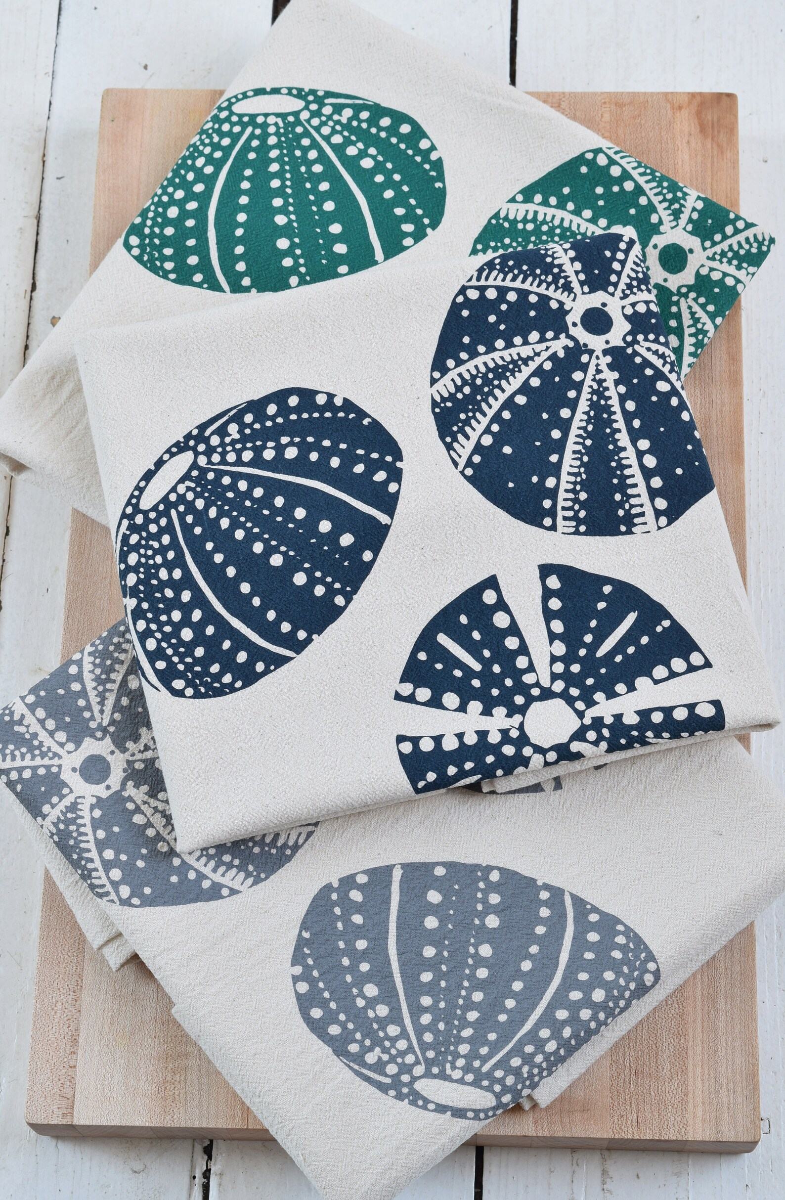 Organic Cotton Tea Towel Sea Urchin Print – Eco-Friendly Kitchen Decor, Interesting Hostess Item - Image 4