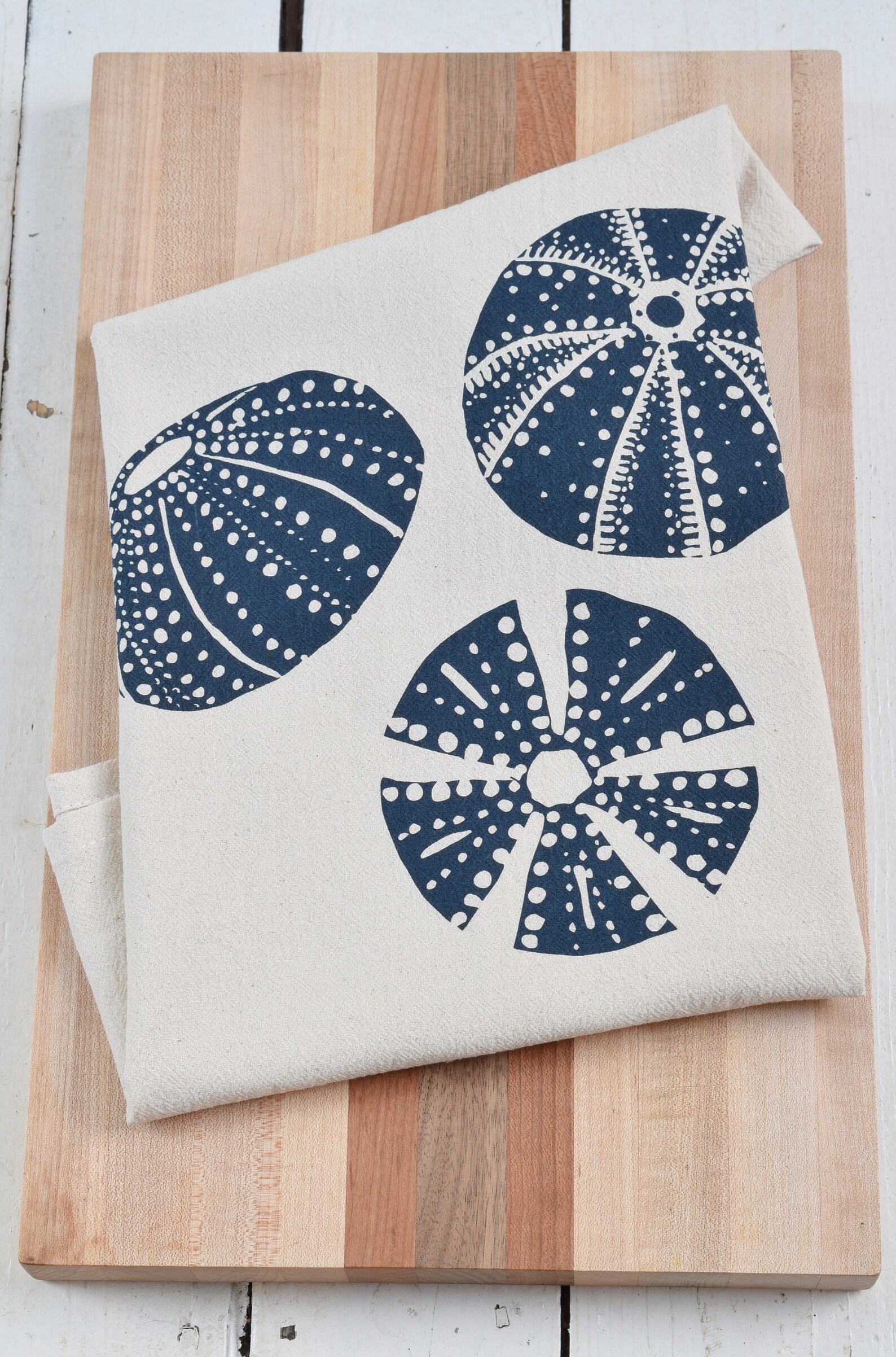 Organic Cotton Tea Towel Sea Urchin Print – Eco-Friendly Kitchen Decor, Interesting Hostess Item - Image 2