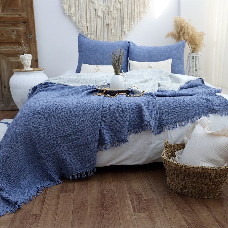 Organic Gauze Throw Blanket OEKO-TEX Certified, Breathable & Cozy for Queen/King Beds