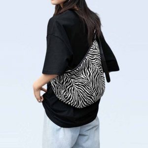 Oversized Moon Bag Canvas Croissant Crossbody, Nylon Sling, Zebra Shoulder Bag