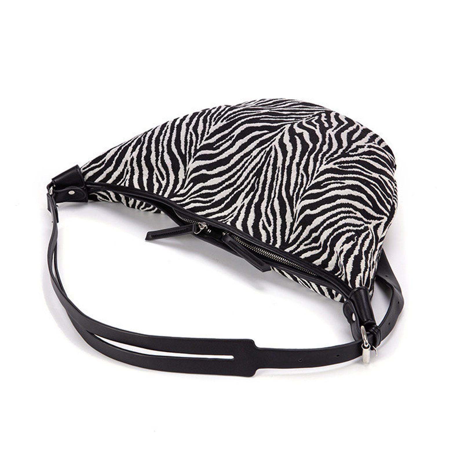 Oversized Moon Bag Canvas Croissant Crossbody, Nylon Sling, Zebra Shoulder Bag