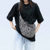 Oversized Moon Bag Canvas Croissant Crossbody, Nylon Sling, Zebra Shoulder Bag