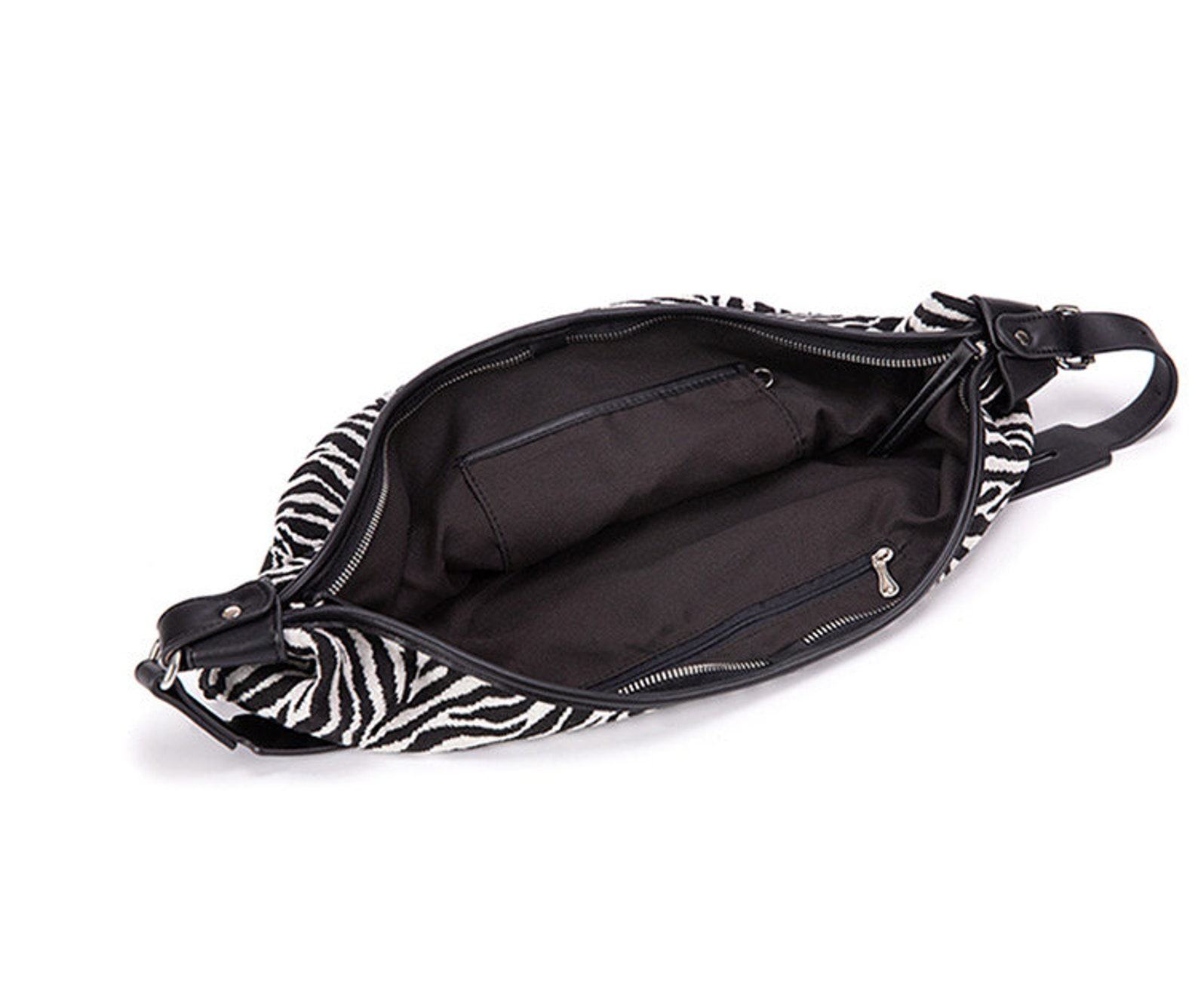 Oversized Moon Bag Canvas Croissant Crossbody, Nylon Sling, Zebra Shoulder Bag - Image 6