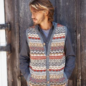Pachamama Men’s Fair Isle Waistcoat Sustainable Wool, Coconut Buttons, Fair Trade