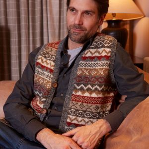 Pachamama Men’s Fair Isle Waistcoat Sustainable Wool, Coconut Buttons, Fair Trade