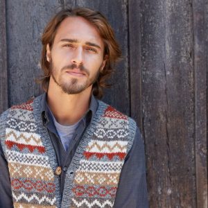 Pachamama Men’s Fair Isle Waistcoat Sustainable Wool, Coconut Buttons, Fair Trade