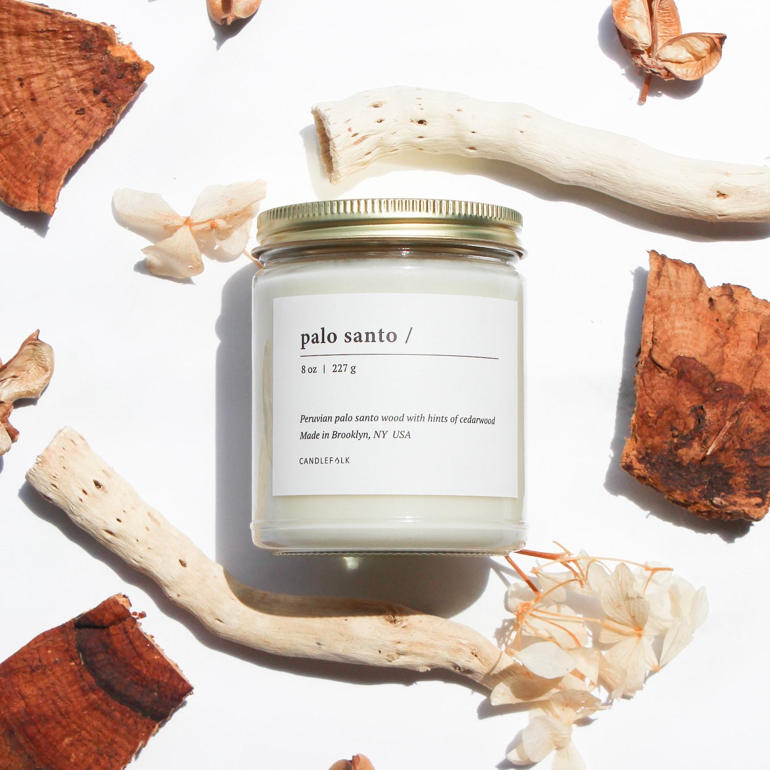 PALO SANTO Hand-Poured 8 oz Soy Candle for Purification and Relaxation