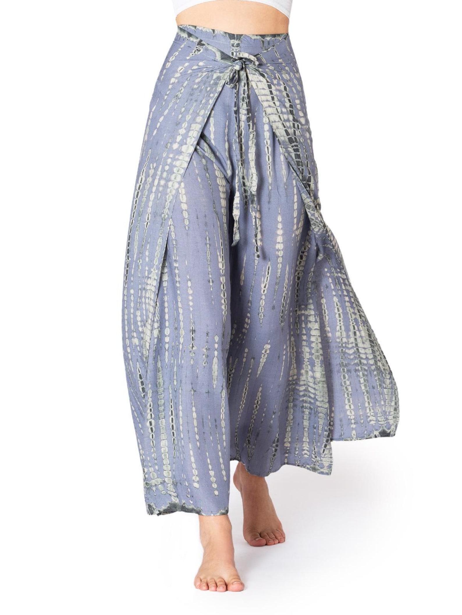 PANASIAM Sunshine Tie-Dye Culottes Flowy Viscose Wrap Pants for Boho Style - Image 5