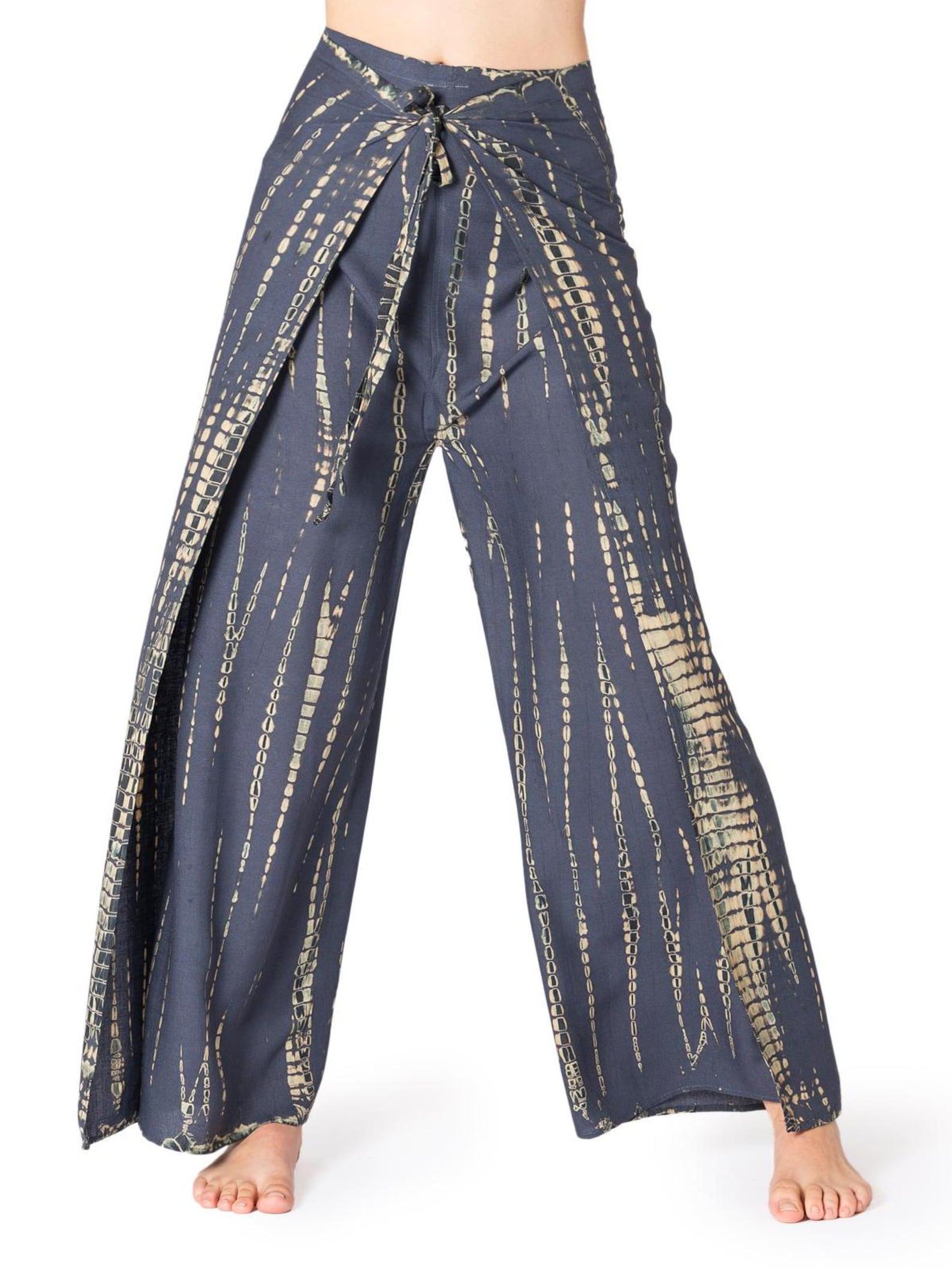 PANASIAM Sunshine Tie-Dye Culottes Flowy Viscose Wrap Pants for Boho Style - Image 2
