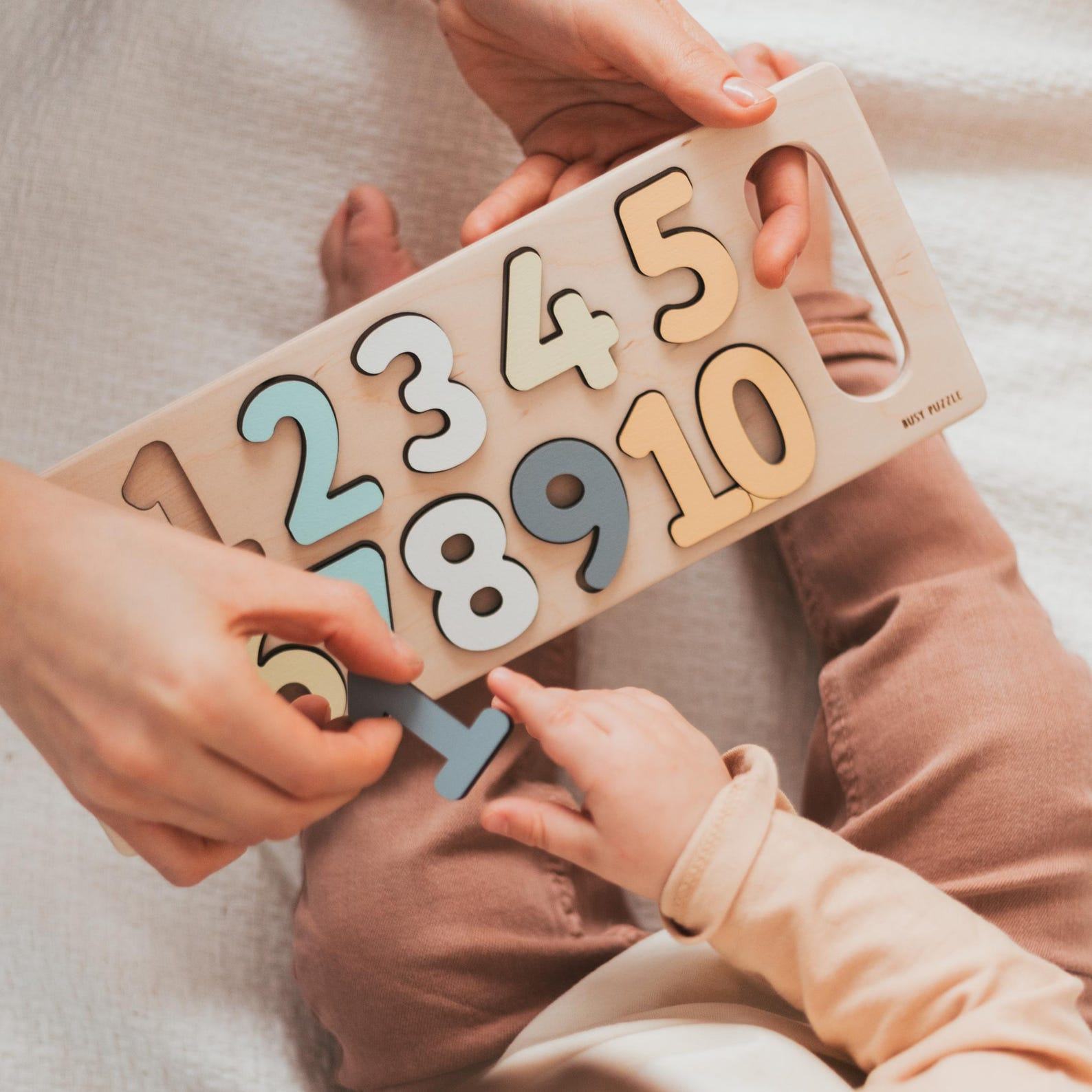 Pastel Number Puzzle  Montessori Math Toy for Toddlers 1-3 | Baby Shower Present