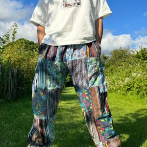 Patchwork Hippie Cotton Pants Unisex Mushroom Trousers for Festivals, Holidays, Yoga, and Summer | Ethically Made in Nepal