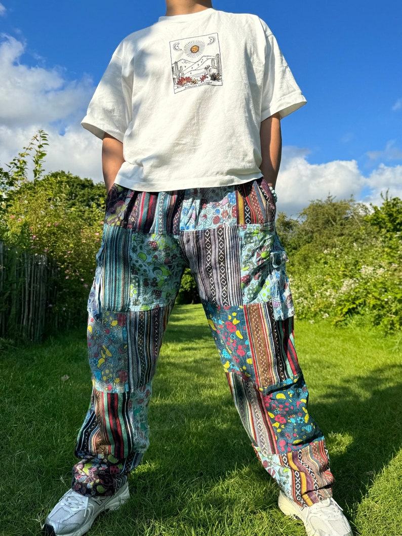 Patchwork Hippie Cotton Pants Unisex Mushroom Trousers for Festivals, Holidays, Yoga, and Summer | Ethically Made in Nepal
