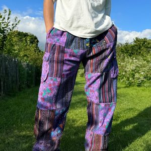 Patchwork Hippie Cotton Pants Unisex Mushroom Trousers for Festivals, Holidays, Yoga, and Summer | Ethically Made in Nepal