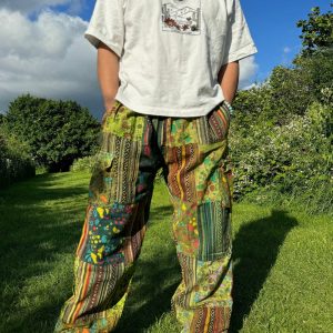 Patchwork Hippie Cotton Pants Unisex Mushroom Trousers for Festivals, Holidays, Yoga, and Summer | Ethically Made in Nepal